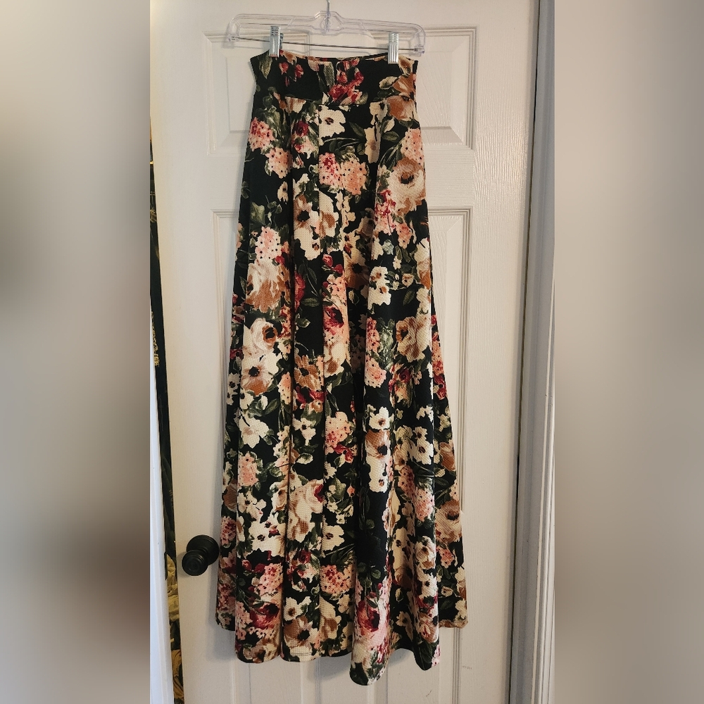 Agnes & Dora Floral Maxi Skirt - Red, Pink, Green
